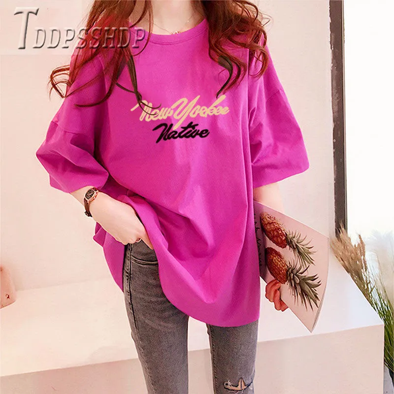 Женская свободная футболка с коротким рукавом Повседневная принтом алфавита в