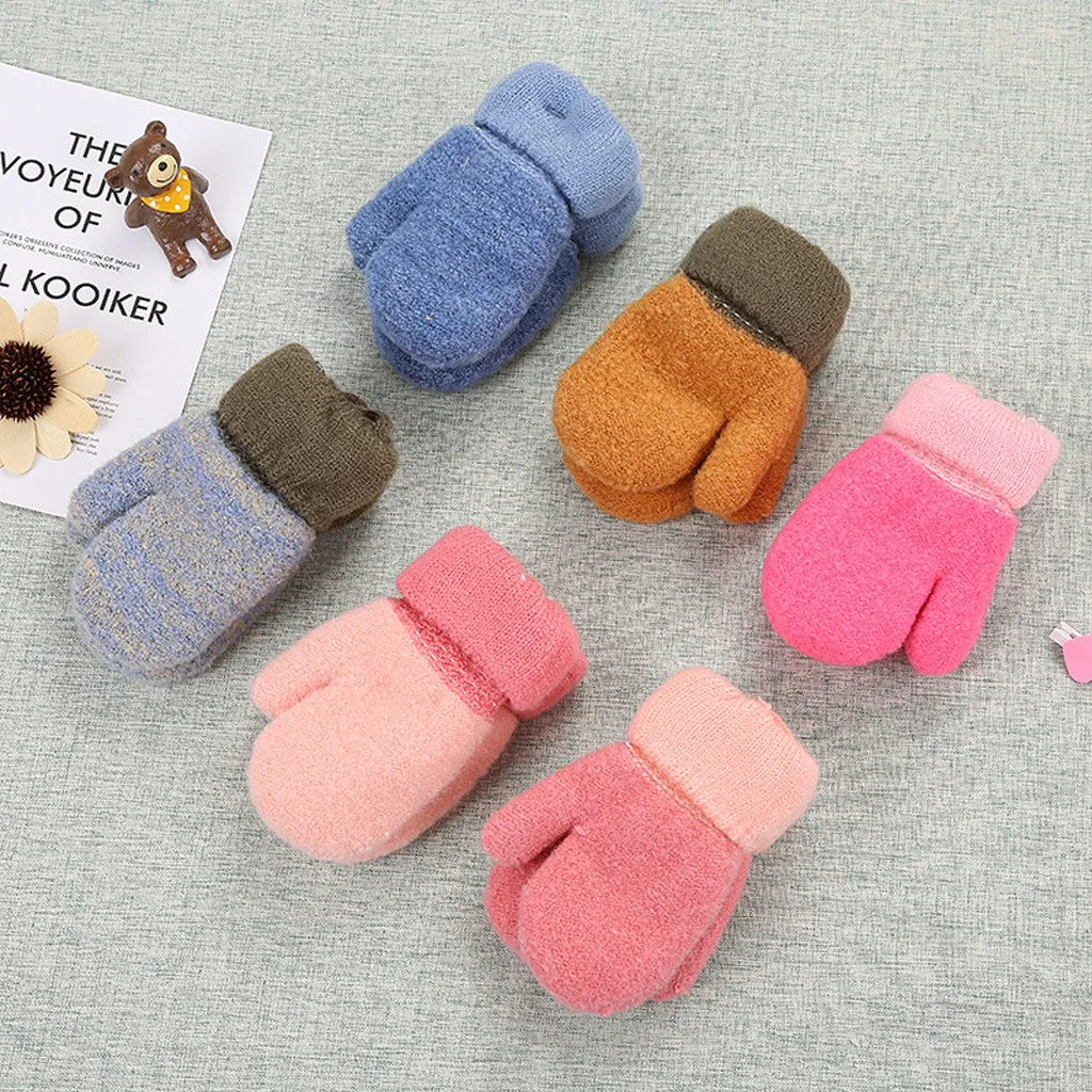 Детские вязаные перчатки для мальчиков и девочек Зимний милый твердый подвесной