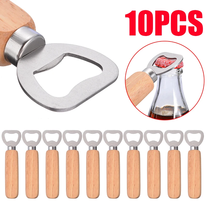 

10pcs/set Bottle Opener Wood Handheld Bartender Wine Beer Soda Glass Cap Bottle Opener Kitchen Bar Tools