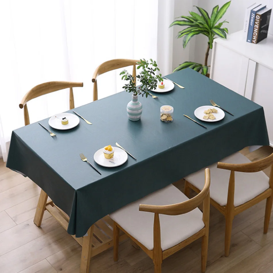 

PVC Waterproof Oil-Proof Solid Color Tablecloth Birthday Party Wedding Christmas Desk Mat Restaurant Rectangular Table Runner