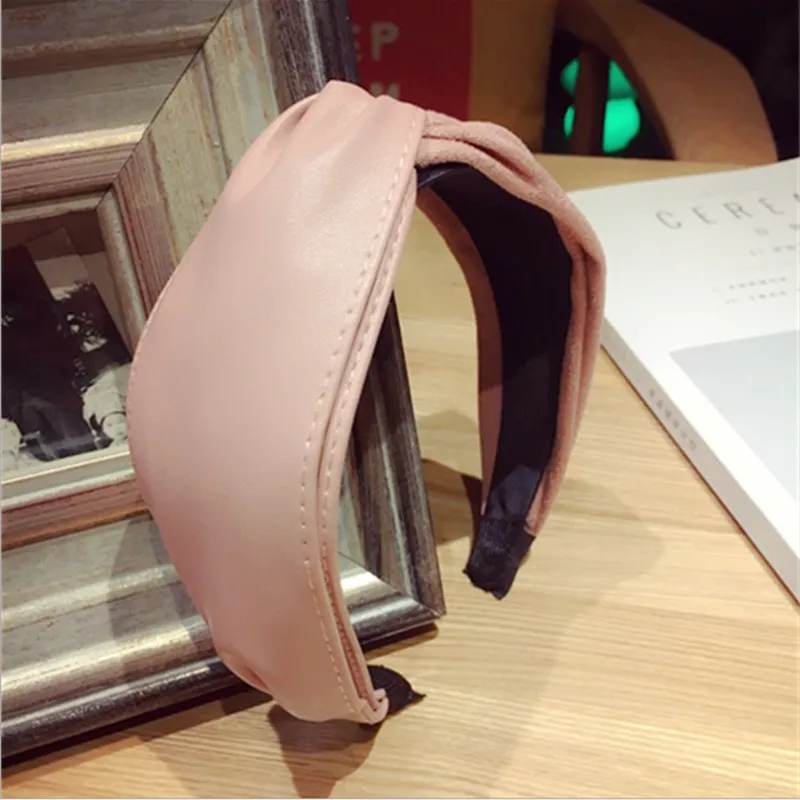 

Fashion hair accessories handmade fabric leather imitation leather suede cross knotted wide-brimmed hairband headband for women
