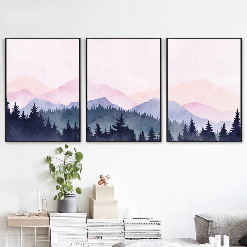

Watercolor Mountain Wall Art Abstract Canvas Painting Forest Posters and Prints Wall Pictures for Living Room Home Decoration