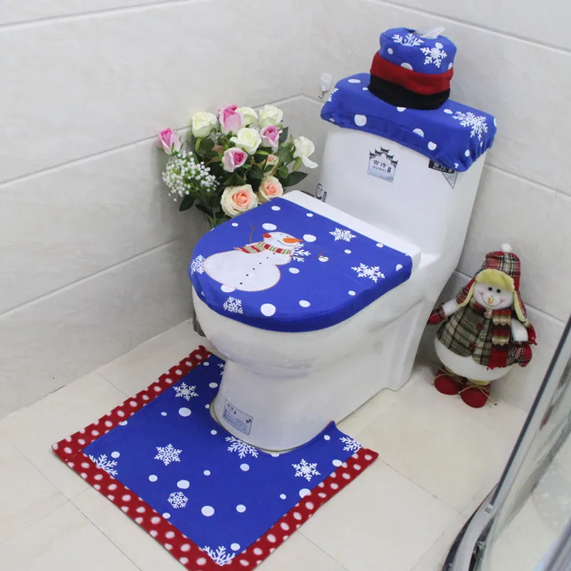 

Hot 1Lot Snowman Snowflakes Toilet Set And Rug Bathroom Set Contour Rug Christmas Decorations For Natal Navidad Decoracio