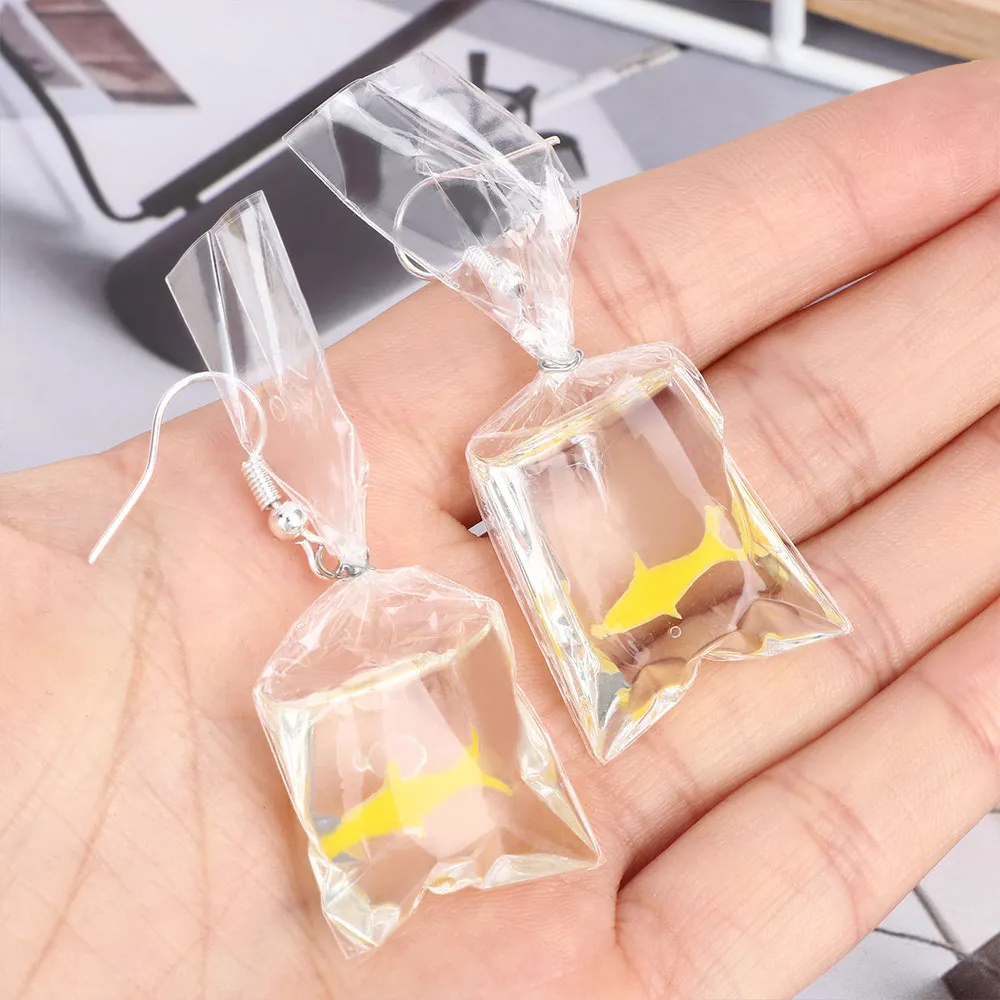 Женские акриловые серьги подвески Goldfish вечерние капли с забавными героями