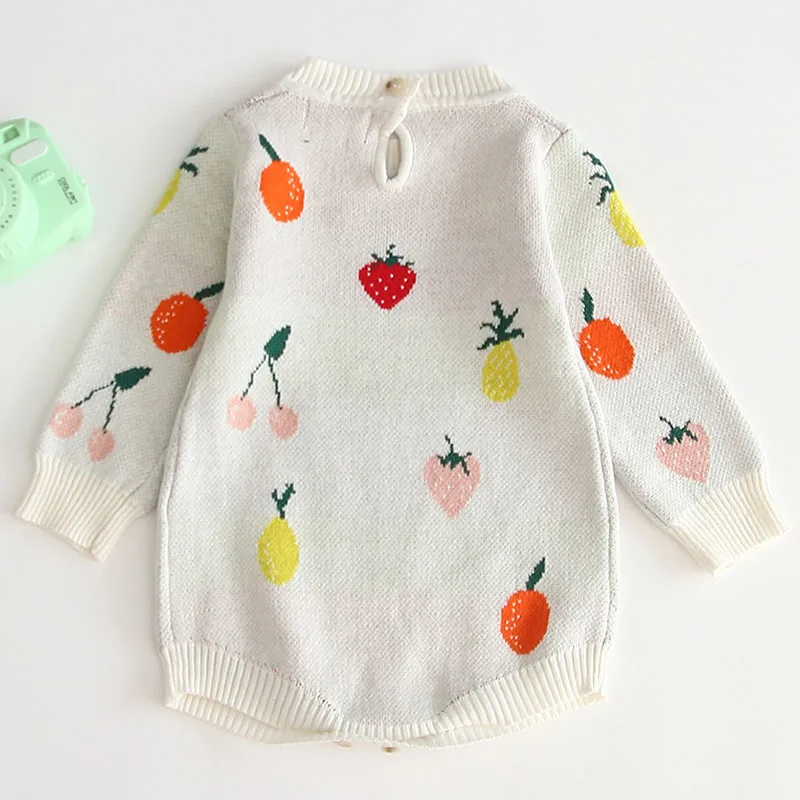 

Baby Knitted Romper Cotton Double Jacquard Fruit Baby Girl Romper Long Sleeve Newborn Baby Clothes Infant Baby Boys Jumpsuit