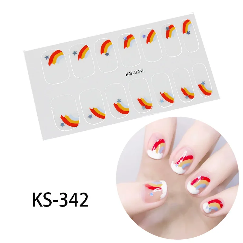 KS-342 14tips/лист полное покрытие для ногтей наклейки-лак полоски однотонный нейл-арта волновой точки Дизайн Блеск порошок маникюрные Типсы - Цвет: KS-342