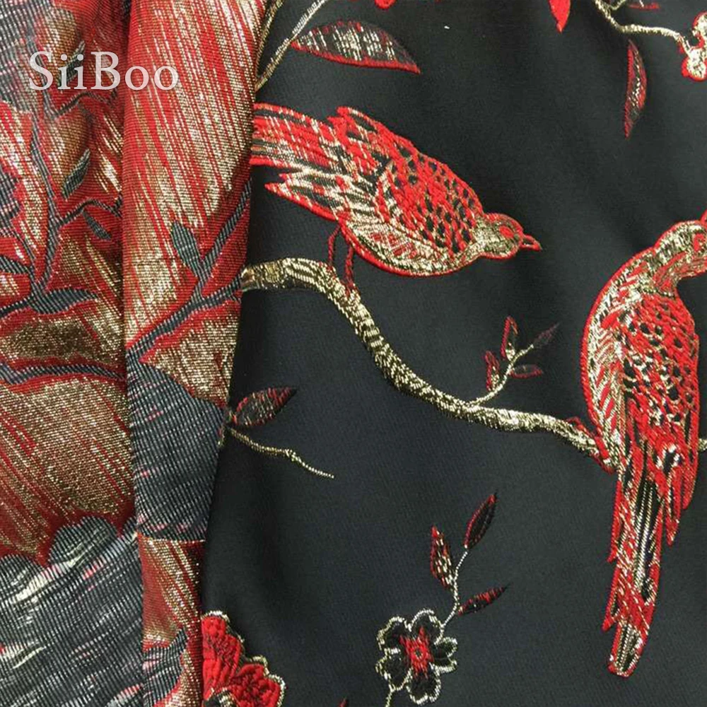 Американский стиль красная Цветочная птица металлическая жаккардовая парча
