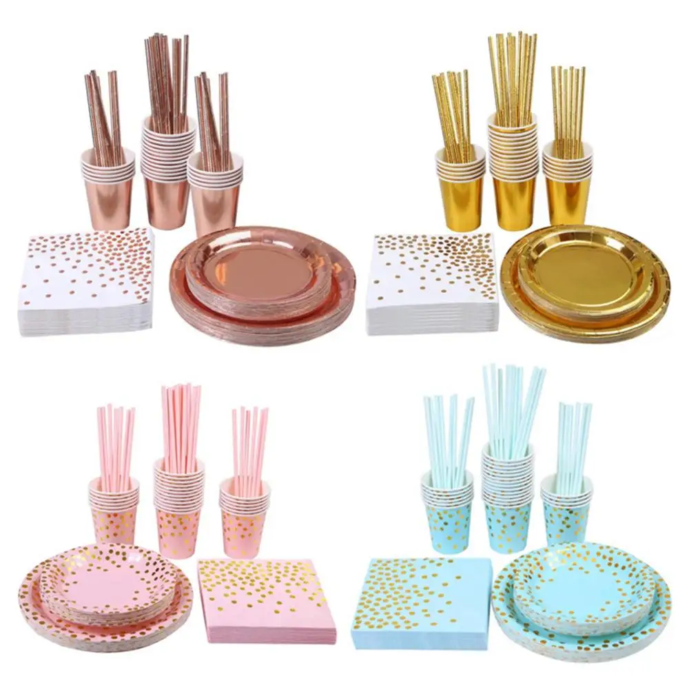 

60pcs/set Disposable Party Tableware Set For 10 person Paper Plates Napkins Straws Cups Wedding Birthday Party Decoration Kids