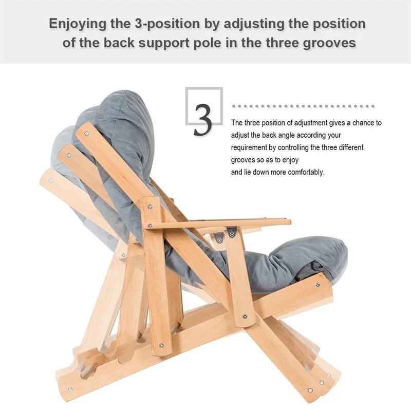 Складной лежачий стул из твердой бука три регулируемых кресла для отдыха от