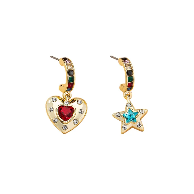 

Asymmetrical Ins Star Heart Dangle Korean Earrings for Women Metal Golden Shiny Crystal Earrings Girls Fashion Jewelry Brincos