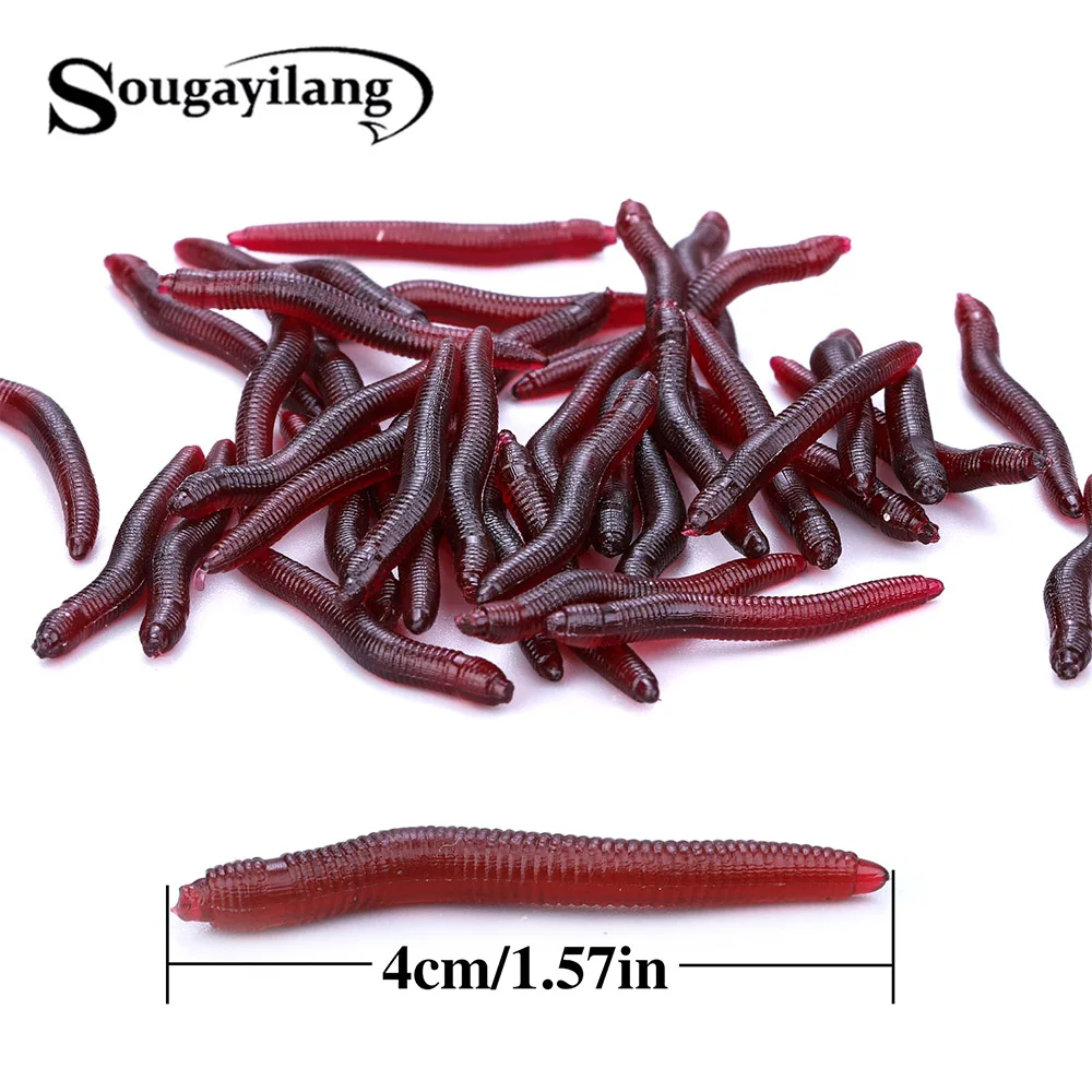 Sougayilang, 50-200 шт., Мягкая приманка, рыболовный червь, 4 см, 0,3 г, красные черви, искусственные рыболовные приманки, реалистичные рыболовные приманки с запахом