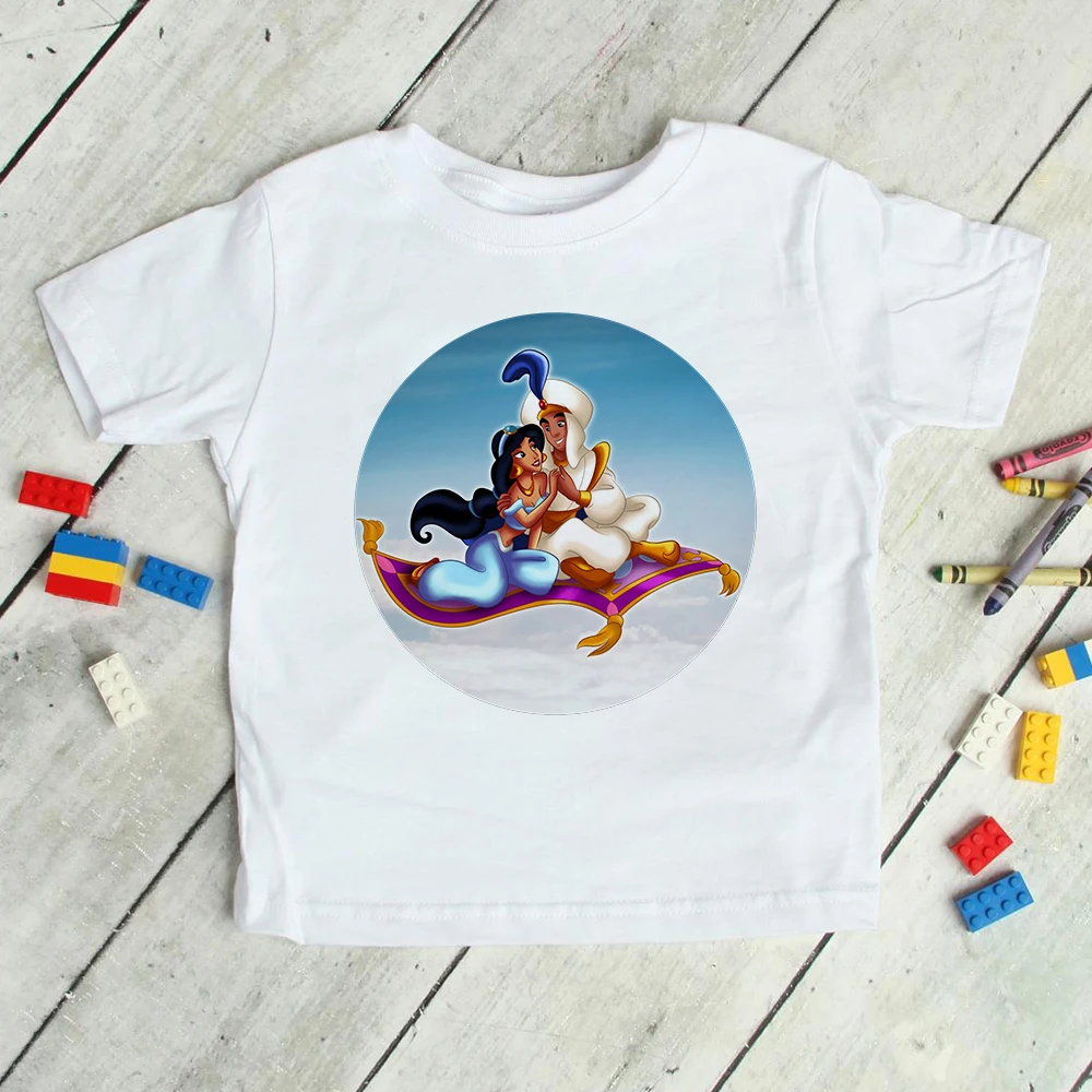 2021 Disney Aladdin Jasmine Princess Print Girl T-shirt Harajuku Summer Fashion Cartoon Short Sleeve Kids Clothes Dropship t-shirt kid dress	