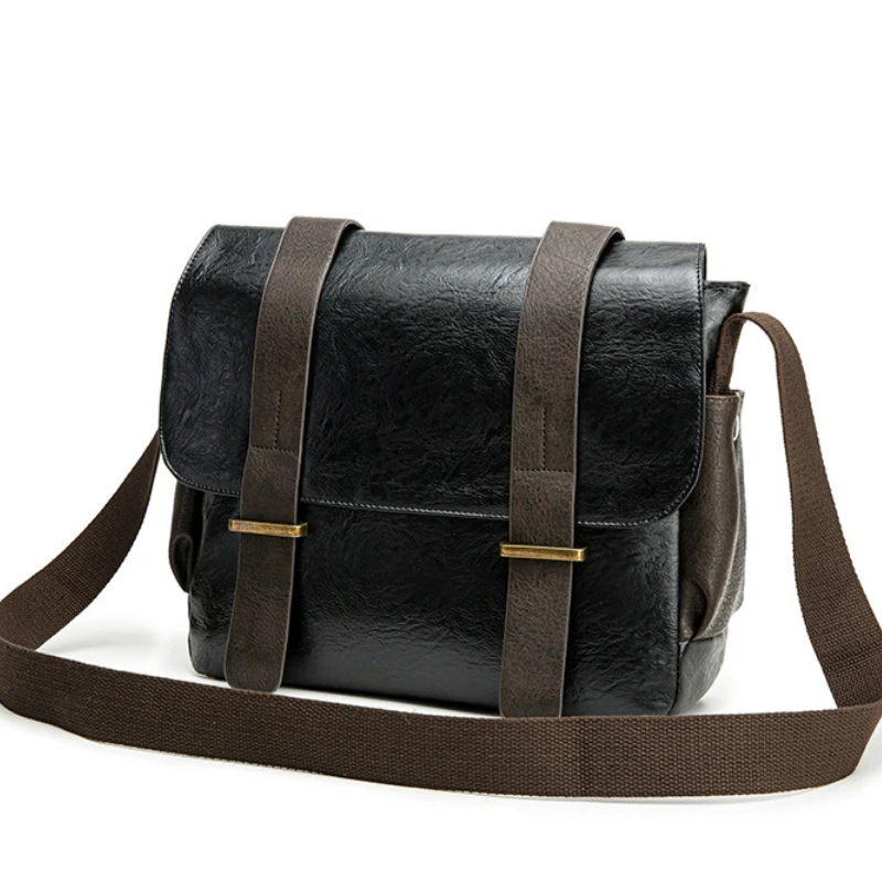 

2020 new PU leather men's crossbody bag fashion shoulder bag handbag large capacity square bag PU Solid Cover Soft