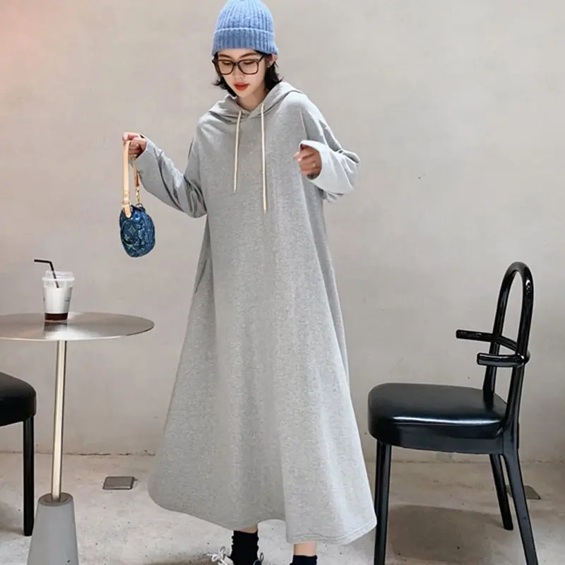 Женское платье толстовка с капюшоном осенне зимний свитер длинным рукавом