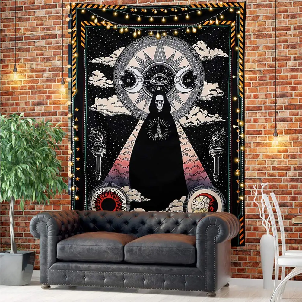 Солнце и луна звезды облако черная чакра готический Таро гобелен волшебник череп