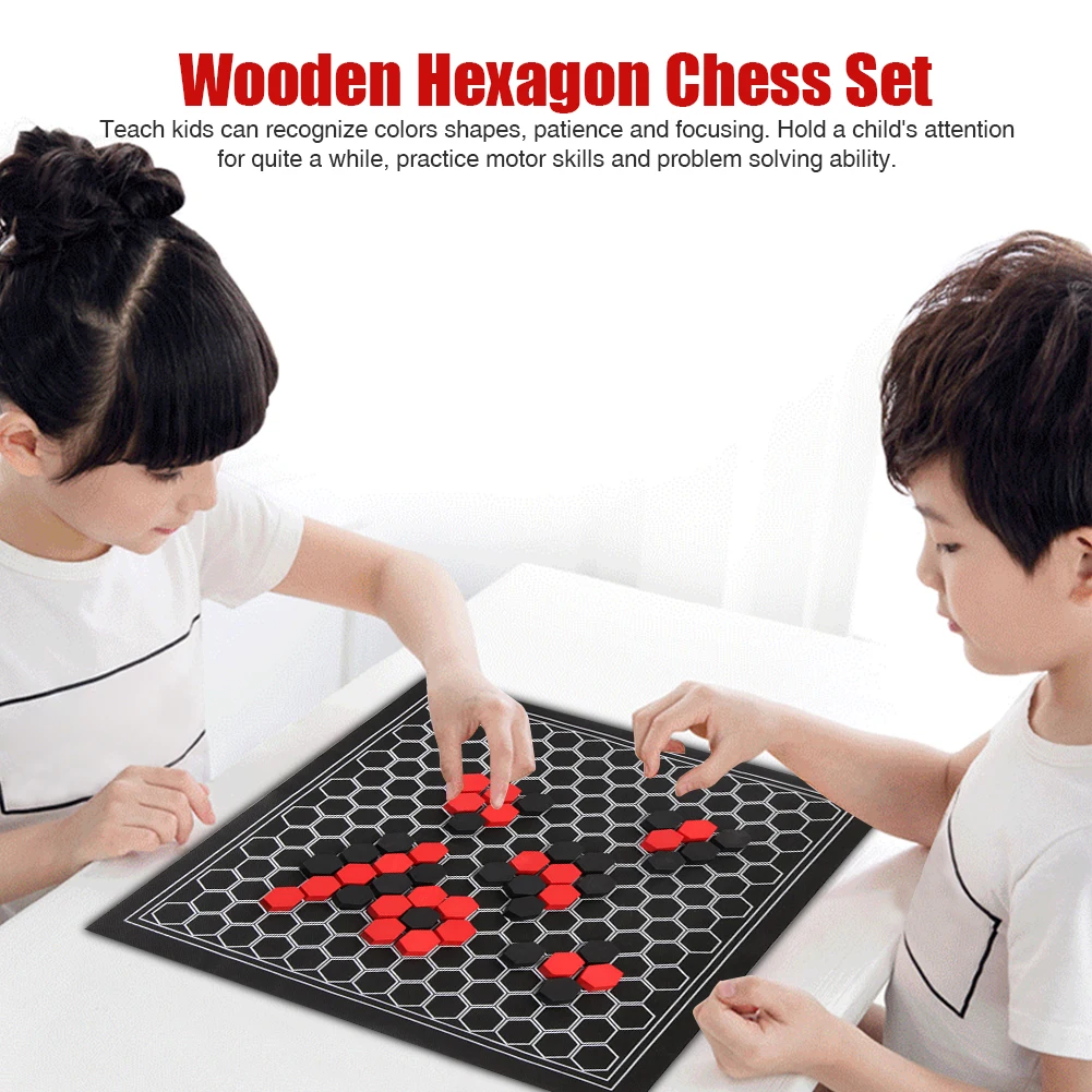 

School Educational Toy Gift Brain Teaser Kids Adults DIY Double Sided Board Game Entertainment Funny Wooden Hexagon Chess Set