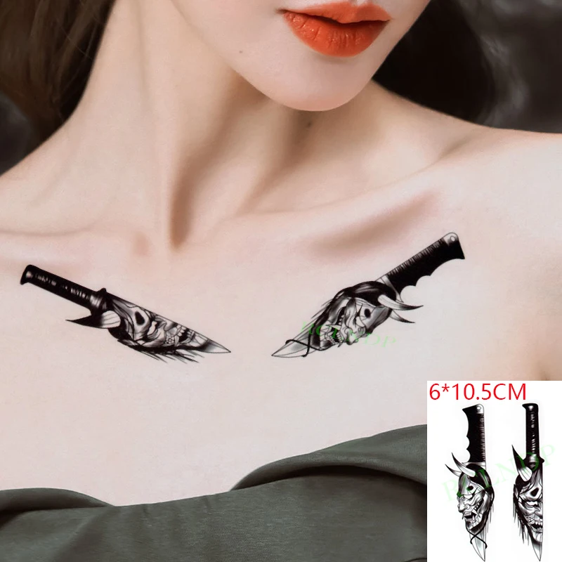 

Waterproof Temporary Tattoo Sticker Prajna Demon Knife Horns Evil Body Art Flash Tattoo Fake Tattoo for Women Men