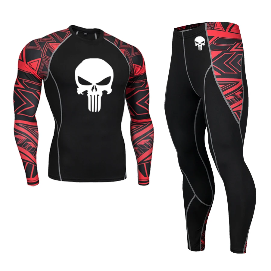 Мужской компрессионный костюм быстросохнущий длинная рубашка тренировочный для