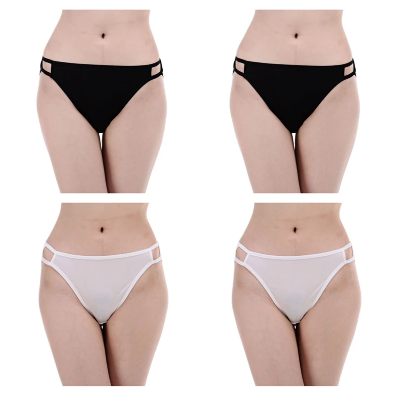 Underwear Women 4 Pair 100% Silk Knit Women's String Bikini Panties Two Line Elastic Solid Tanga US S M L XL XXL