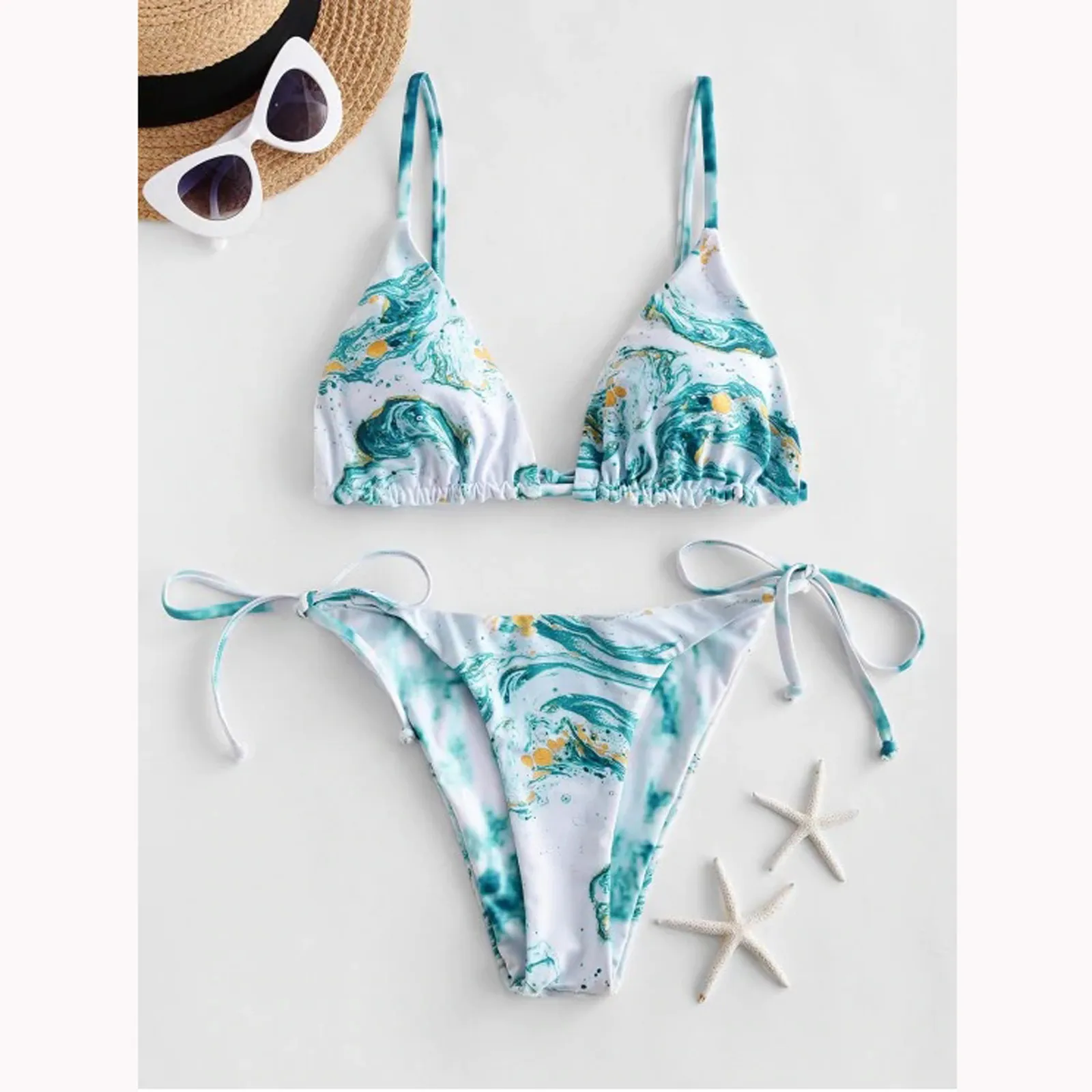 Женское бикини с принтом тай-дай бандаж заниженная талия Танкини пуш-ап