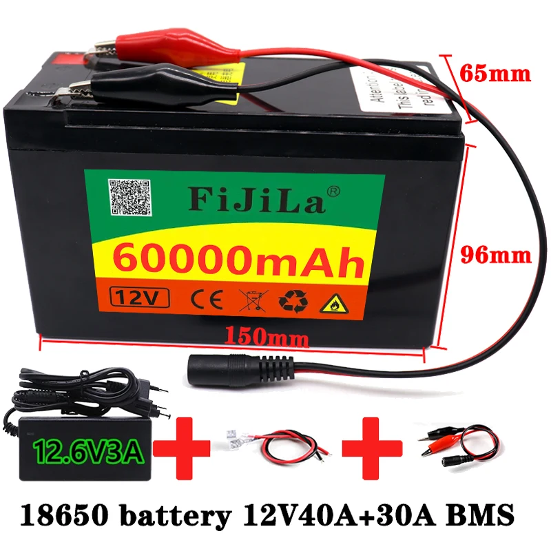 

Новый набор литиевых батарей 12 в 60 Ач 18650 3S7P Встроенный ток 30A BMS для распылителей аккумулятор для электромобиля + зарядное устройство 12,6 в