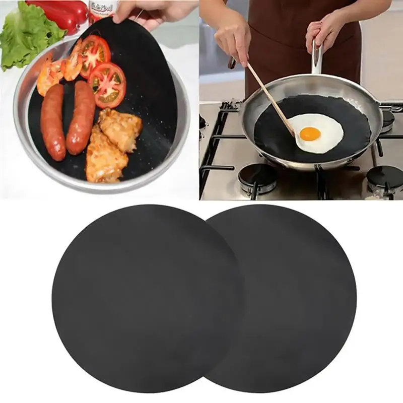 

2 Pack 24cm Round Non-Stick High Temperature Pan Frying Pan Liner Sheet Cooking Wok Sheet Pad for Kitchen BBQ Baking