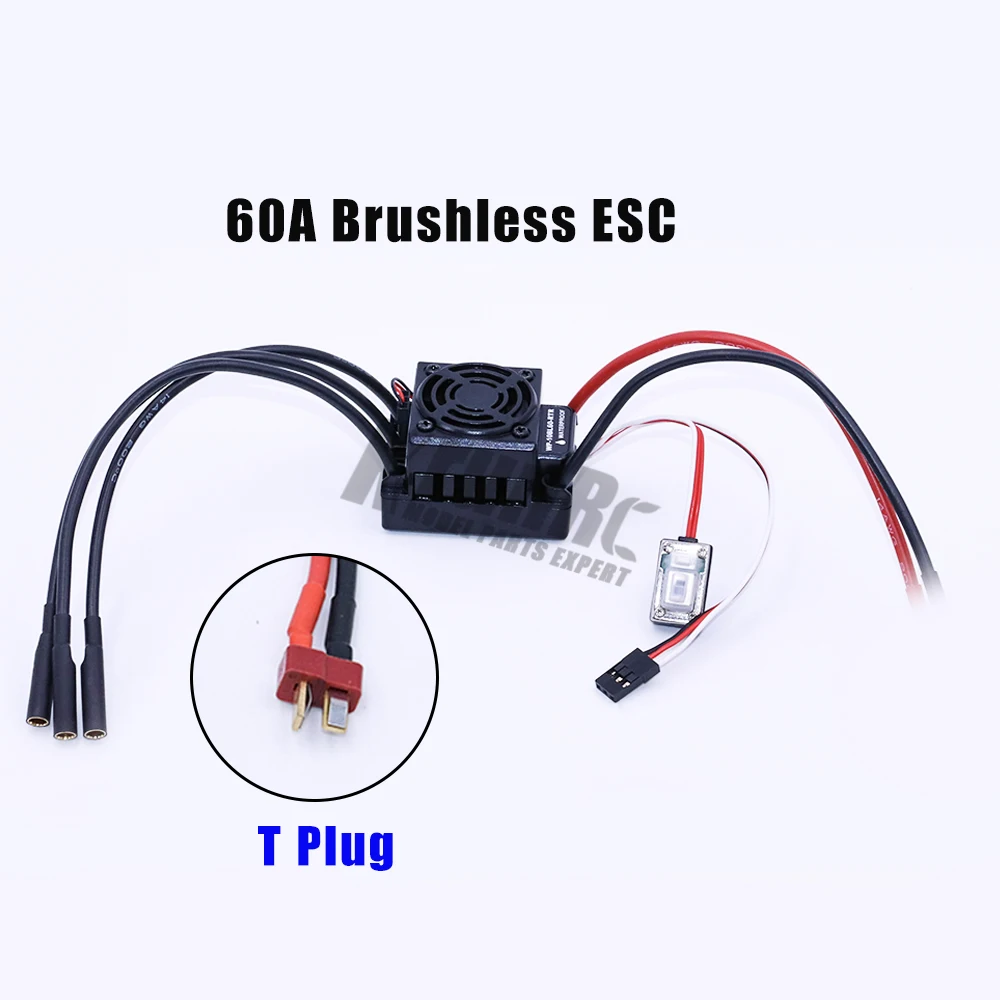 60A Водонепроницаемый ESC 2S 3S SBEC 6В/3A бесщеточный Lipo никель-металл-гидридного подходит 540 двигатель для 1/10 моделей уменьшенного масштаба дистанционного Управление RC автомобиль WP-10BL60-RTR - Цвет: T plug