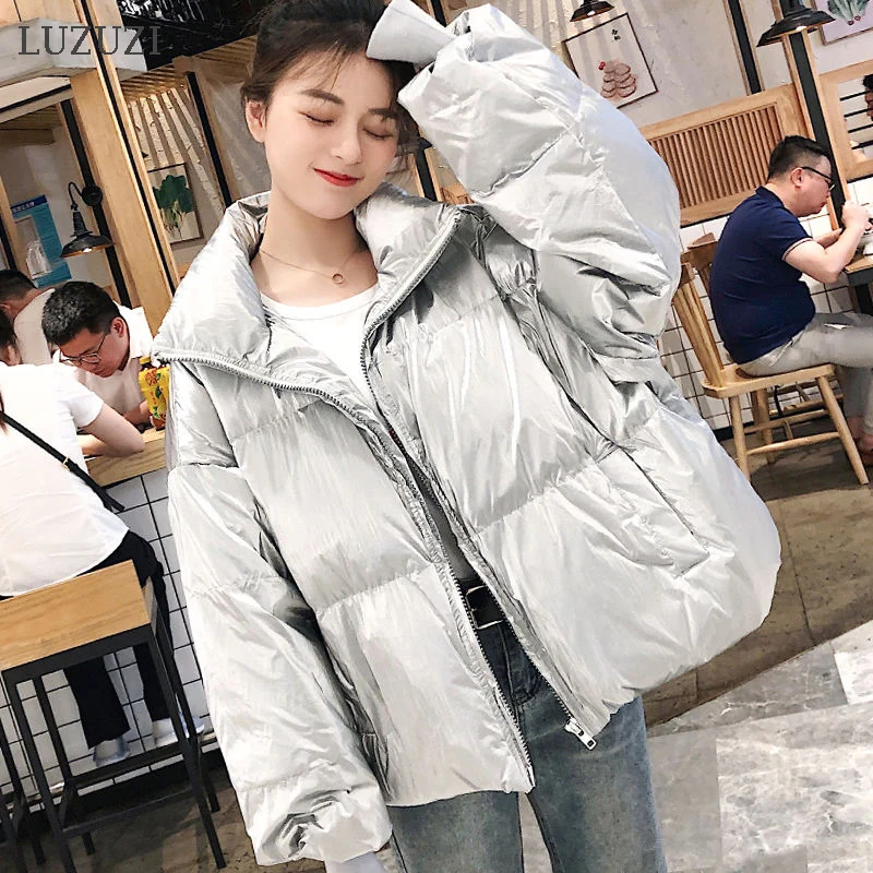 Женская Блестящая непромокаемая парка LUZUZI Теплая стеганая на пуху повседневное