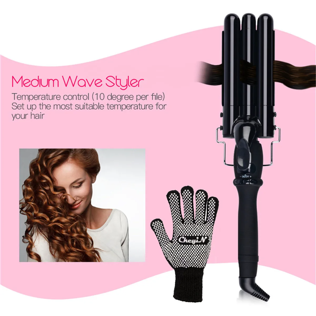 

LCD Digital 3 Barrels Curling Iron Wand 25mm Tourmaline Ceramic Triple Barrels Anion Large Hair Waver Roller 19mm 22mm 25mm