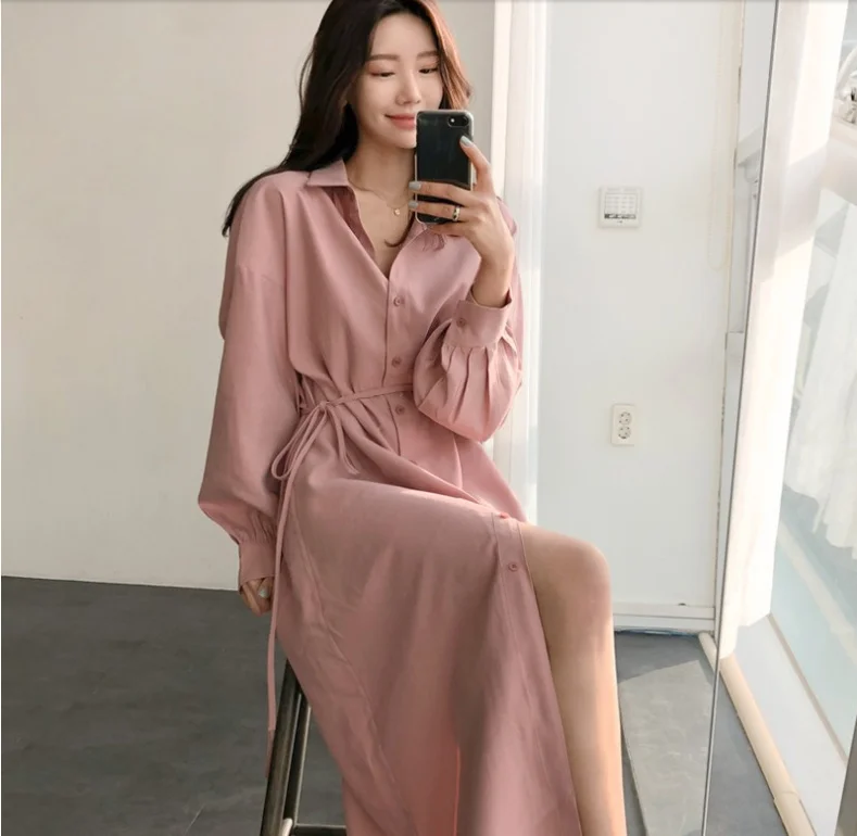 Женские платья в Корейском стиле Повседневное платье рубашка выше колена на