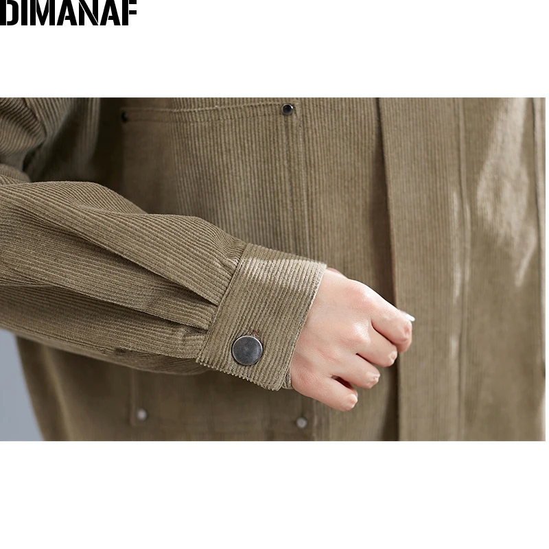 DIMANAF Plus Size Women Jackets Coats Autumn Winter Zipper Vintage Corduroy Thick Female Outerwear Loose Big Size Clothing