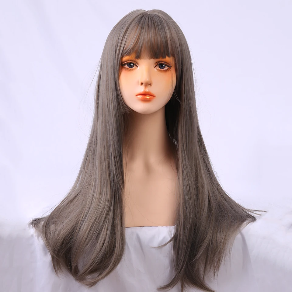 AILIADE Синтетические длинные прямые парики с челкой для женщин афро американский