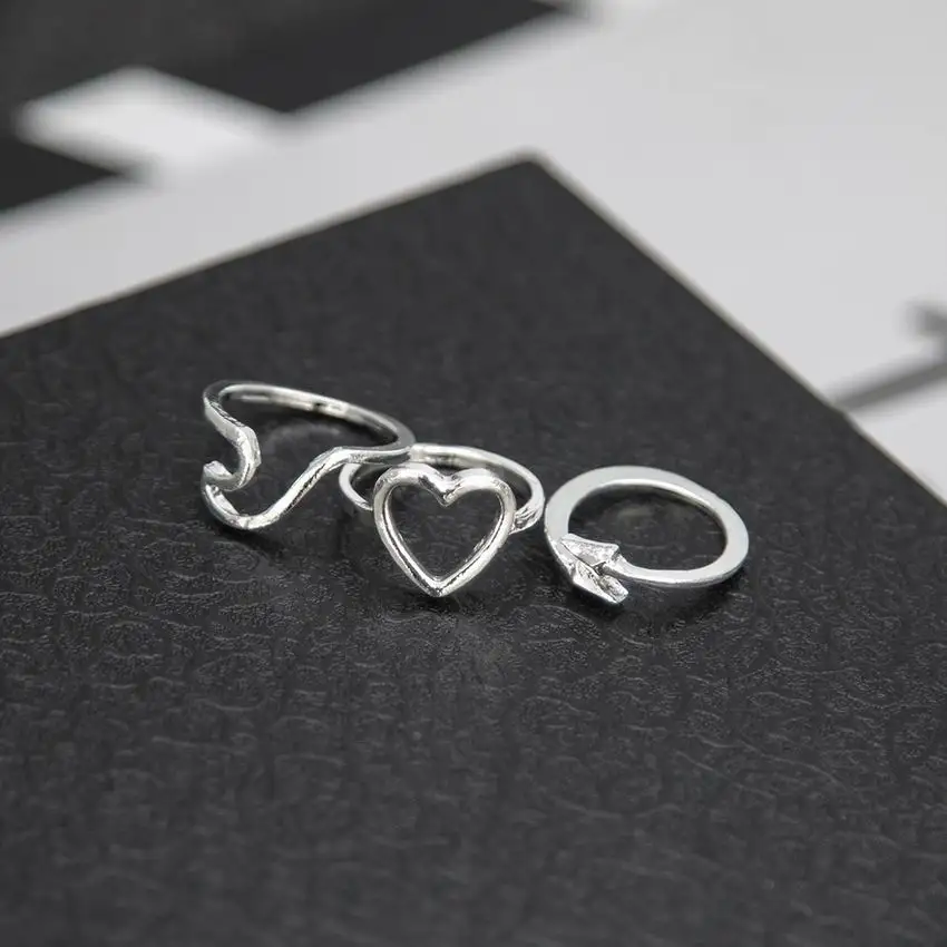 

Bohemia Silver Color Arrow Leaf Carved Charm Rings Set Geometric Plane Heart Trendy Punk Knuckle Ring for Women Fashion Jewelry