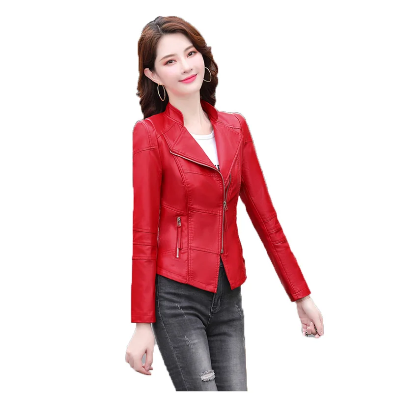 

Пальто из искусственной кожи для женщин, новинка сезона весна-осень 2021, тонкие топы, Корейская версия, черная, красная, хаки, модная короткая ...