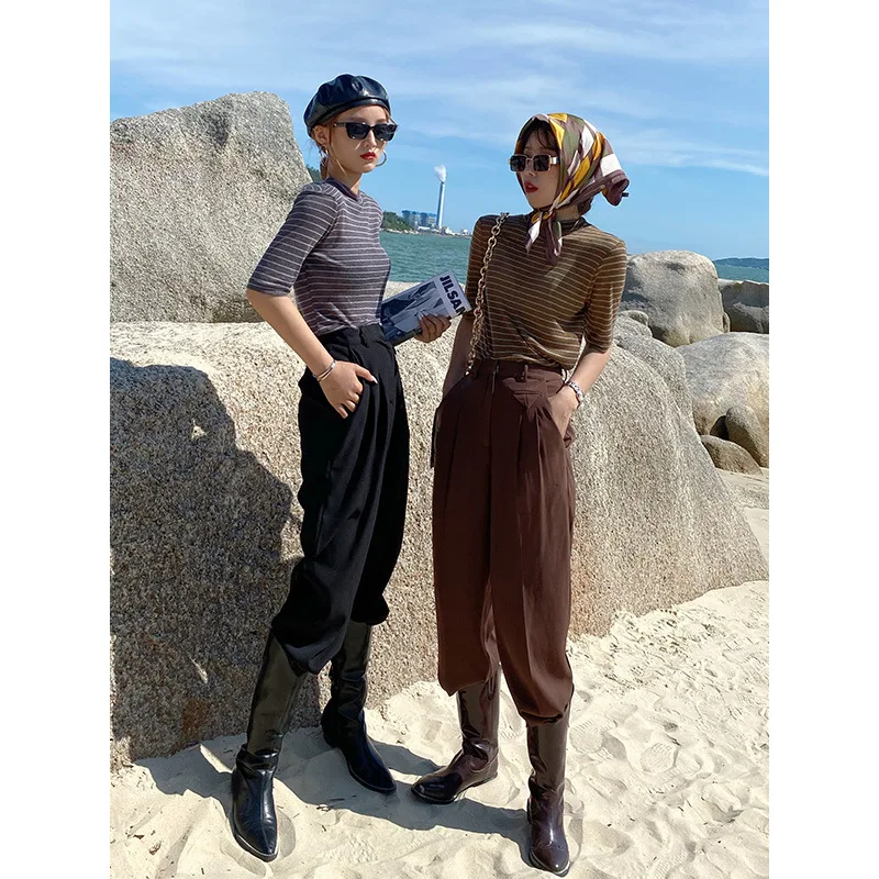 

Black Korean Women's Pants High Waist Pocket Elegant Straight Trousers Female Clothing Autumn Fashion New 2020