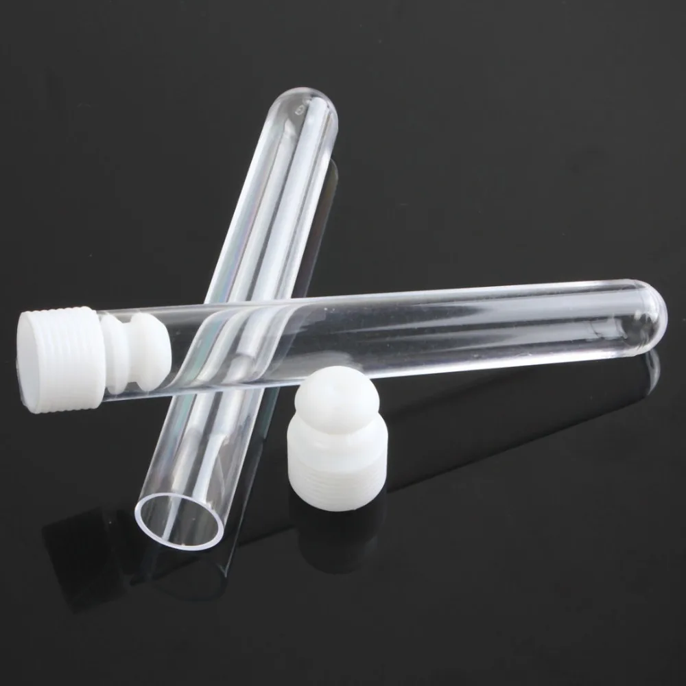 

25Pcs/Set Plastic Test Tubes Transparent Test Tube 15x100mm Clear Plastic Vials Lab Test Tubes with White Caps Stoppers 12ml