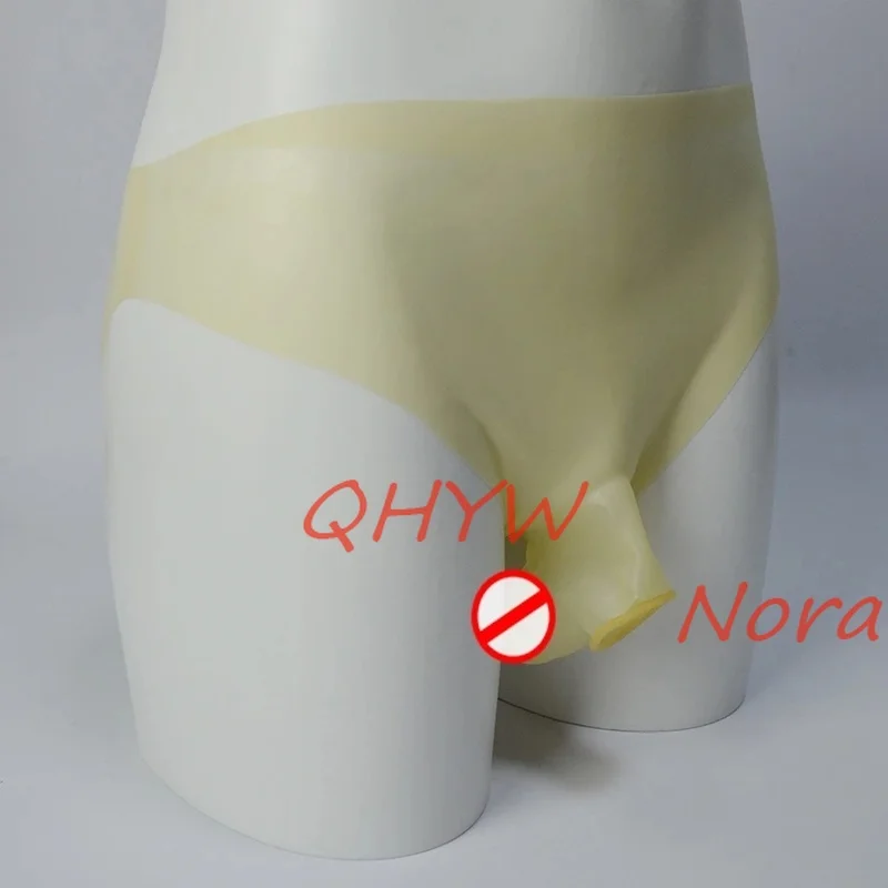 

Rubber Latex Men Sexy Panties Lingerie Latex Exotic Briefs with front condom one slice seamless