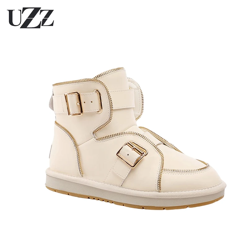 

Женские зимние ботинки UZZ из овечьей шерсти, бархатные толстые мотоциклетные ботинки, зимние теплые ботильоны, женская короткая Студенческ...