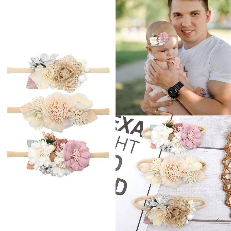 

3 Pcs/Set Newborn Photography Props Baby Floral Headband Hairband Infants Photo Shooting Princess Headdress