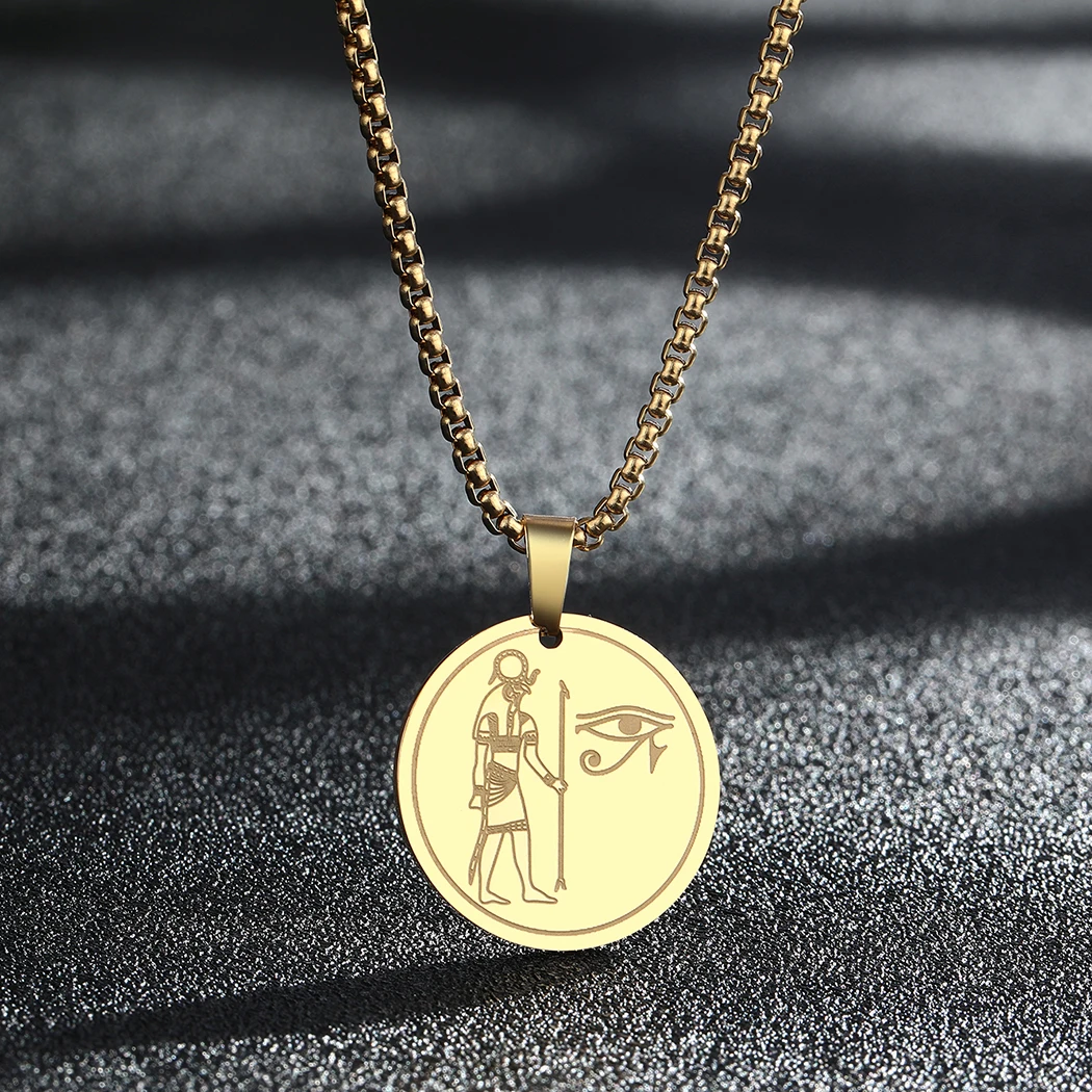 

Vintage Egyptian God Ra Amulet Necklace for Men Women Stainless Steel Eye of Ra Pendant The Wadjet Charm Choker Chain Jewelry