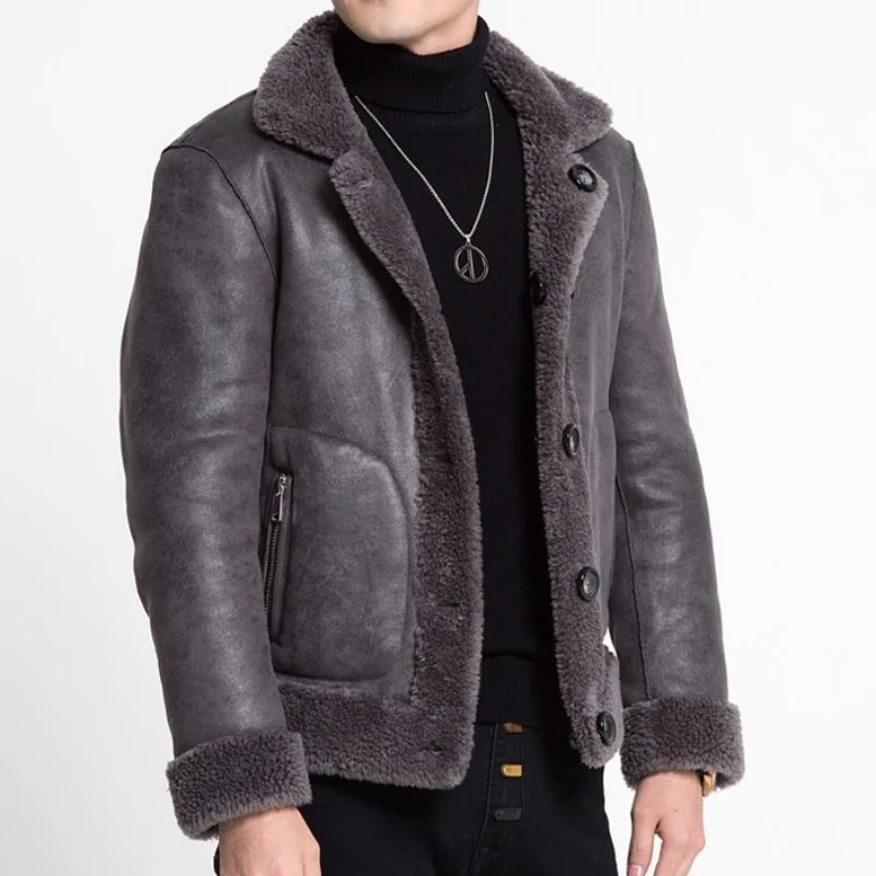 Мужская байкерская куртка из овечьей кожи с подкладкой искусственной замши