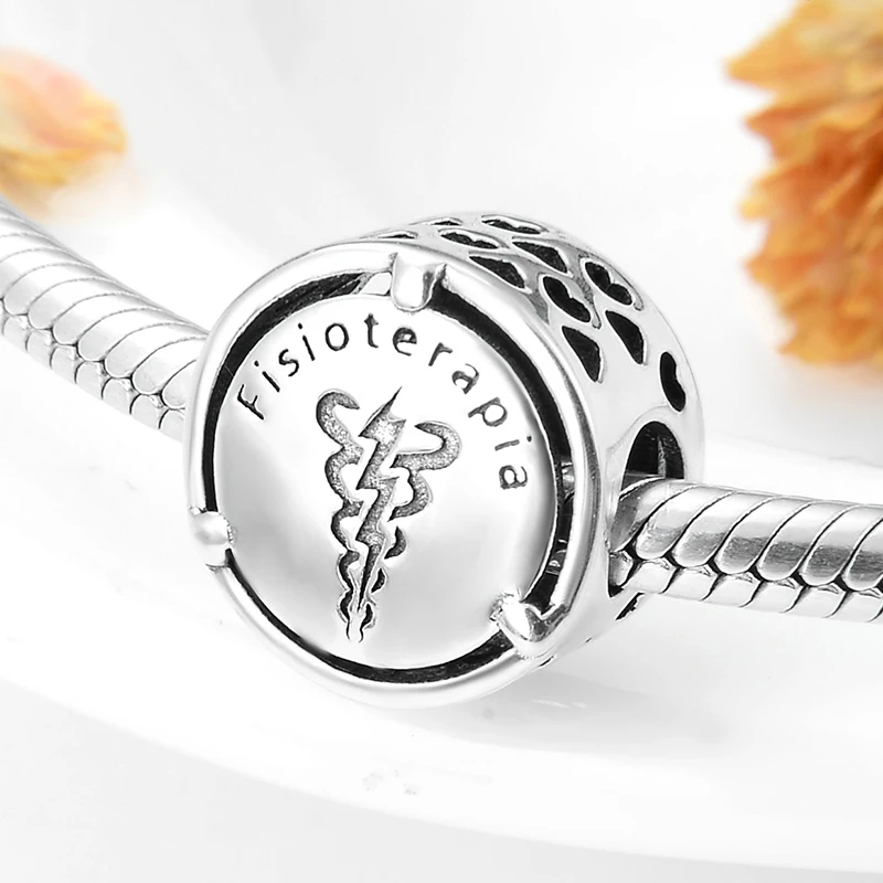 New 925 Sterling Silver Symbol Doze Portuguese language career Beads Fit Original Pandora Charm Bracelet necklace Jewelry - Цвет: fisioterapia