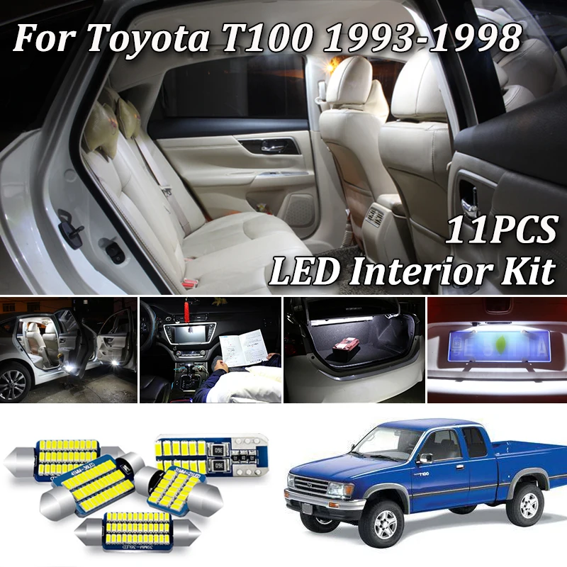 

11 шт., без ошибок, белый Canbus для Toyota T100, светодиодный светильник для внутреннего купола + лампа для номерного знака (1993-1998)