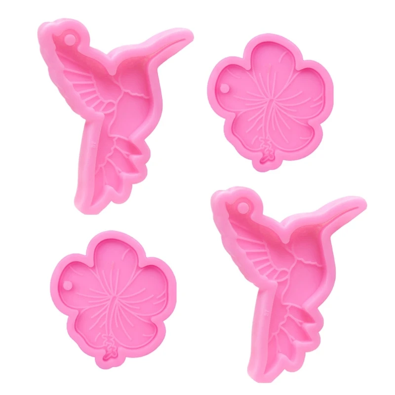 

MXME 4 Pieces Hummingbird Flower Epoxy Resin Mold Keychain Pendant Keyring Tag Ornament Silicone Casting Mould DIY Crafts Making