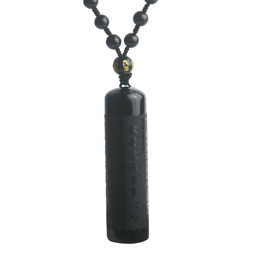Натуральный черный обсидиан китайская живопись каллиграфия буддистский кулон