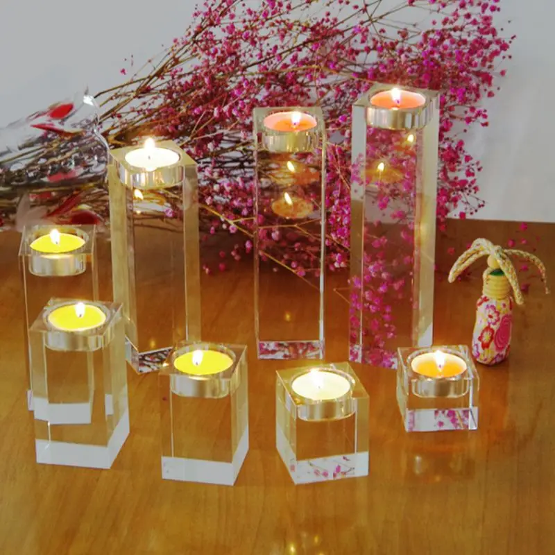 Square White Crystal Religious Candle Holder Tealight Candlestick for Home Wedding Party Decorations Candelabra Centerpieces | Дом и сад