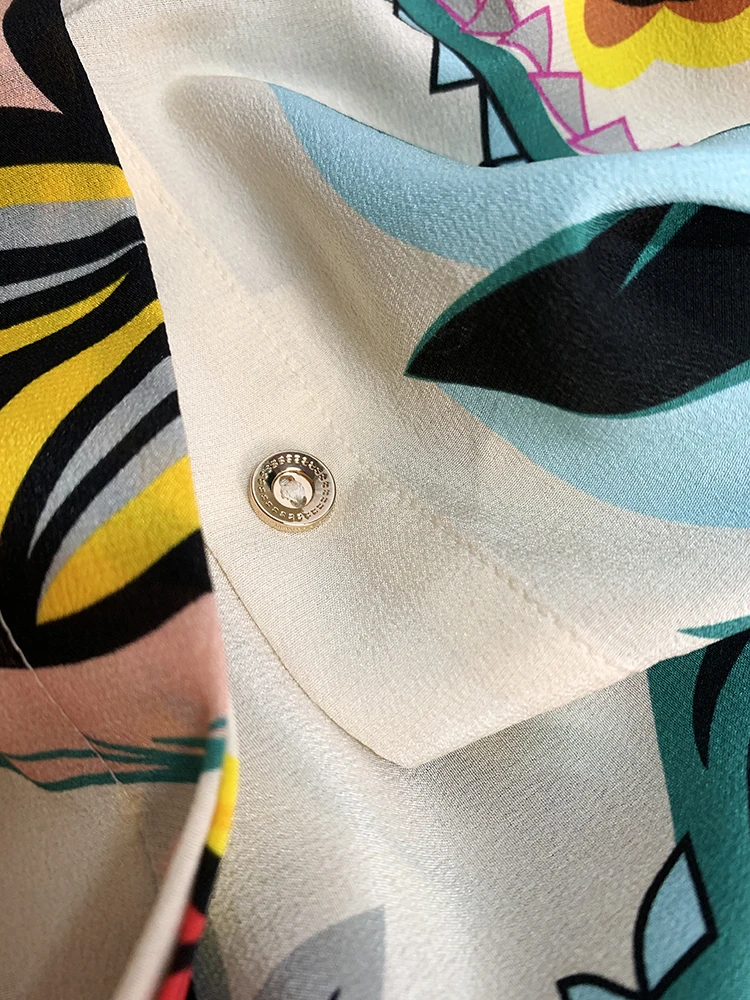 New 100% silk Blouses & Shirts  painting   with a silver spoon in her mouth feels dye wood   atmosphere ribbon printed 32726