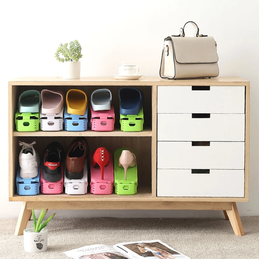 4 шт. регулируемый стеллаж хранение обуви двухслойная держатель для бытовой