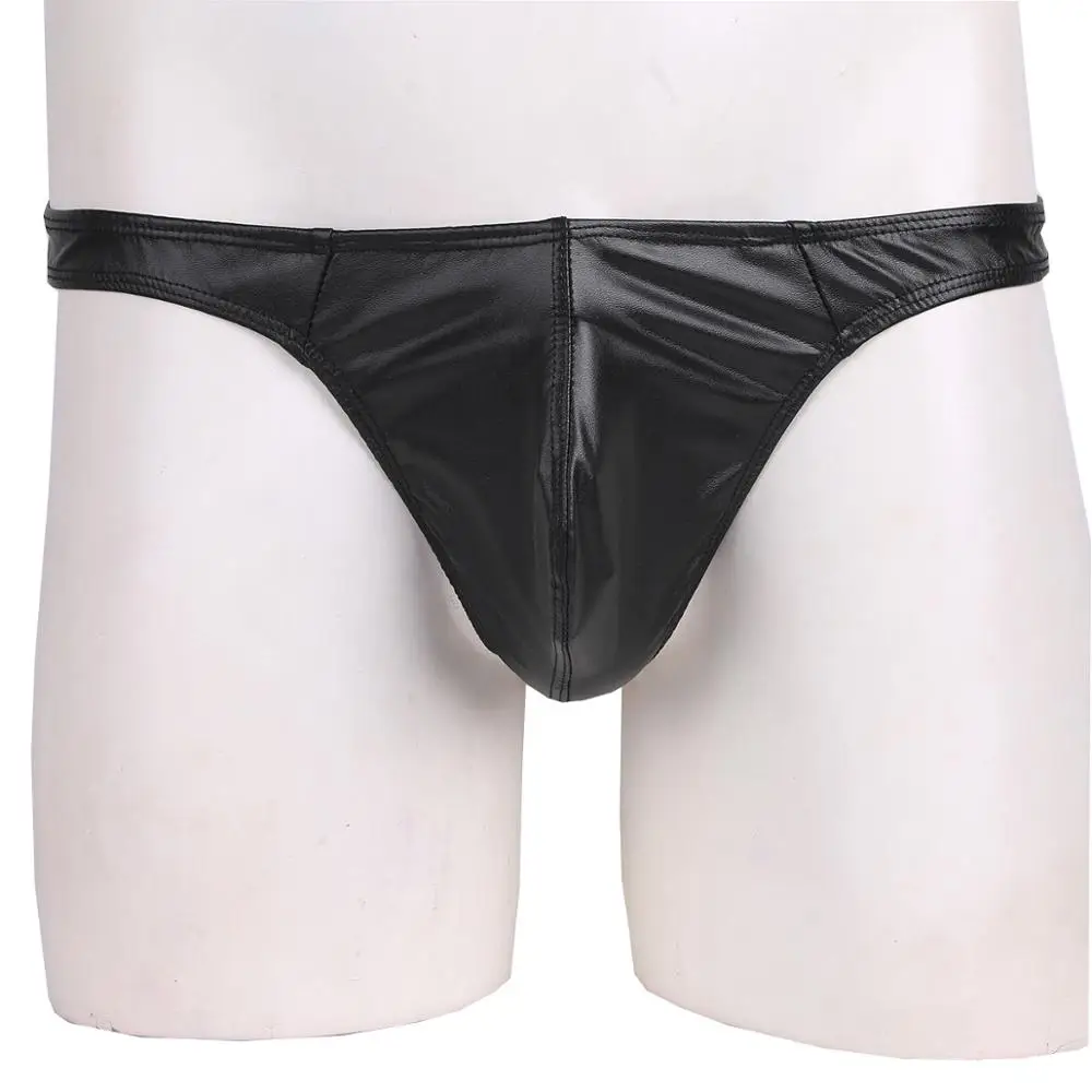 Мужские Трусы-стринги из лакированной кожи с сетчатыми вставками для плавания |