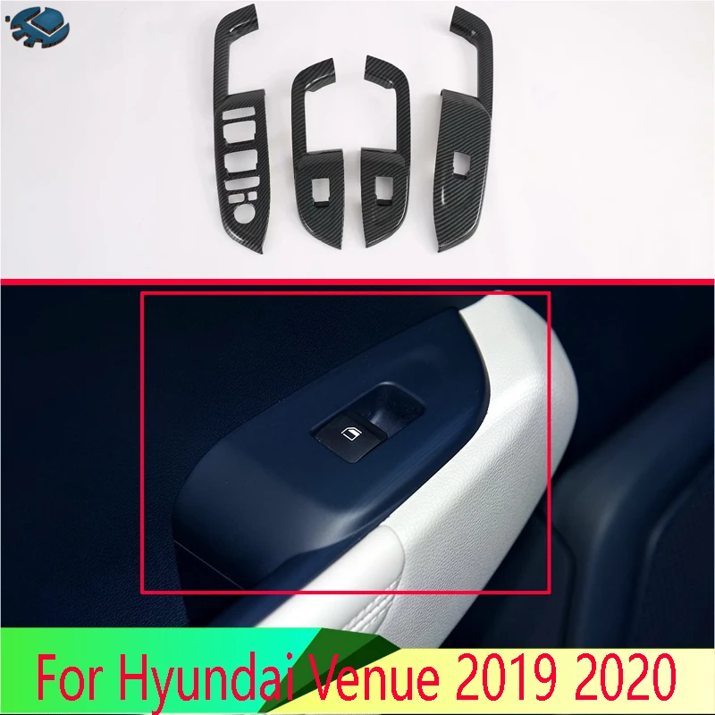 

For Hyundai Venue 2019 2020 Car Accessories Carbon Fiber Style Door Window Armrest Cover Switch Panel Trim Molding Garnish